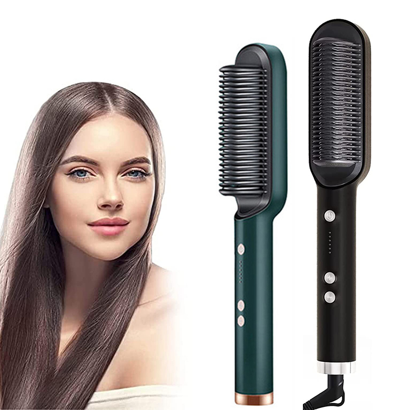 Professional Electric Hair Straightener Brush Heated Comb Straight & Curly Styling Tool